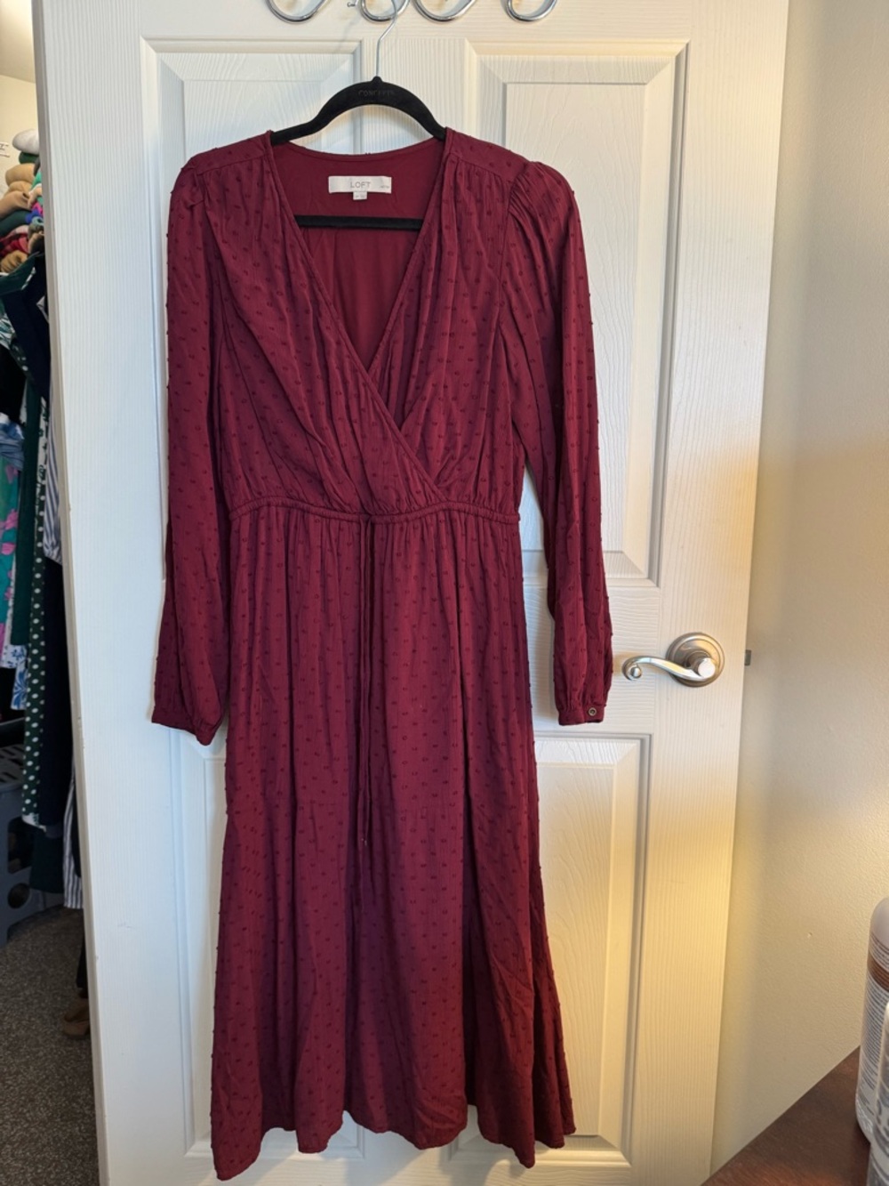 LOFT Deep Burgundy Long Sleeve Wrap Midi Dress